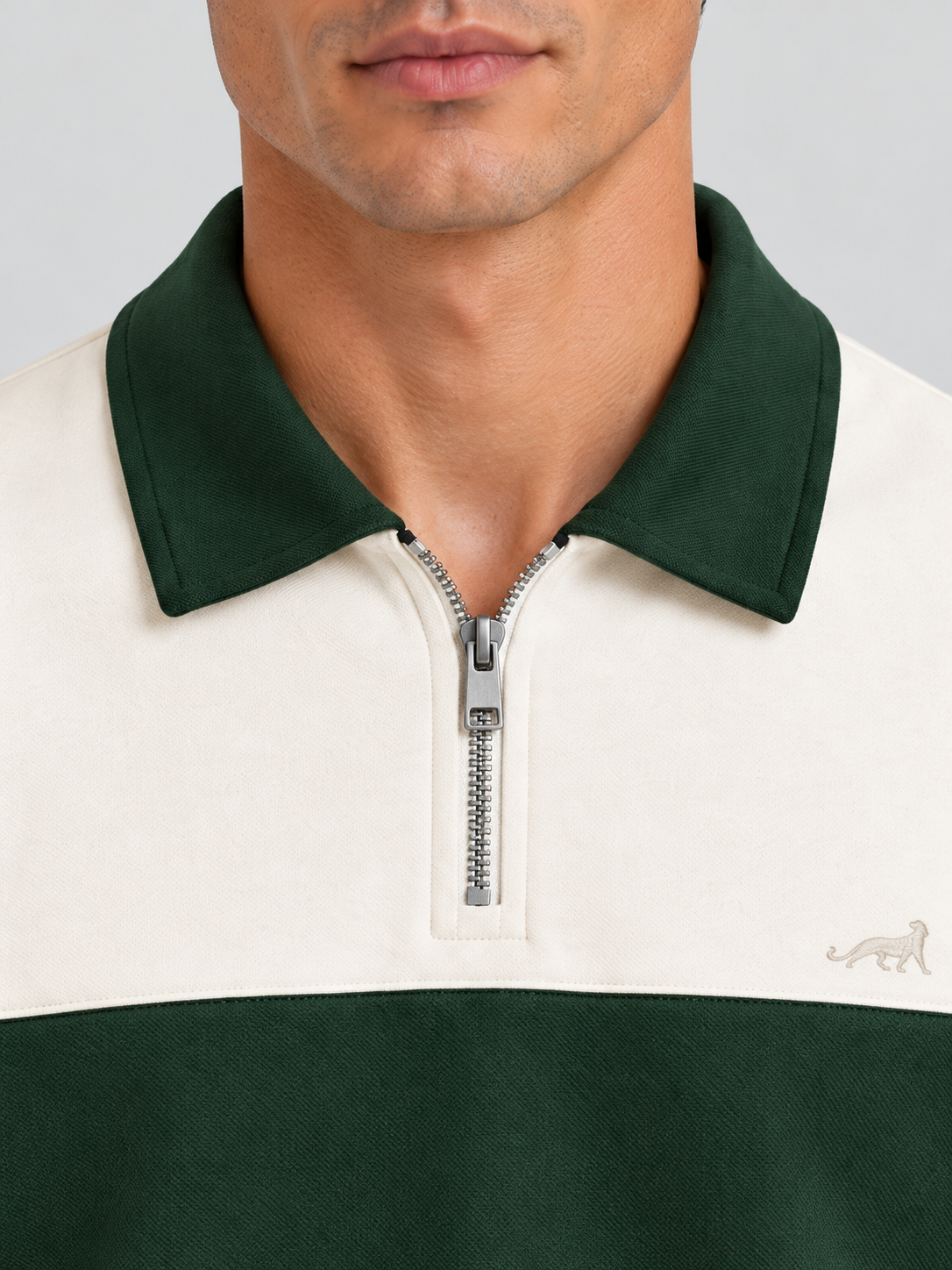 Heritage Stripe Polo Sweatshirt – Ivory Green