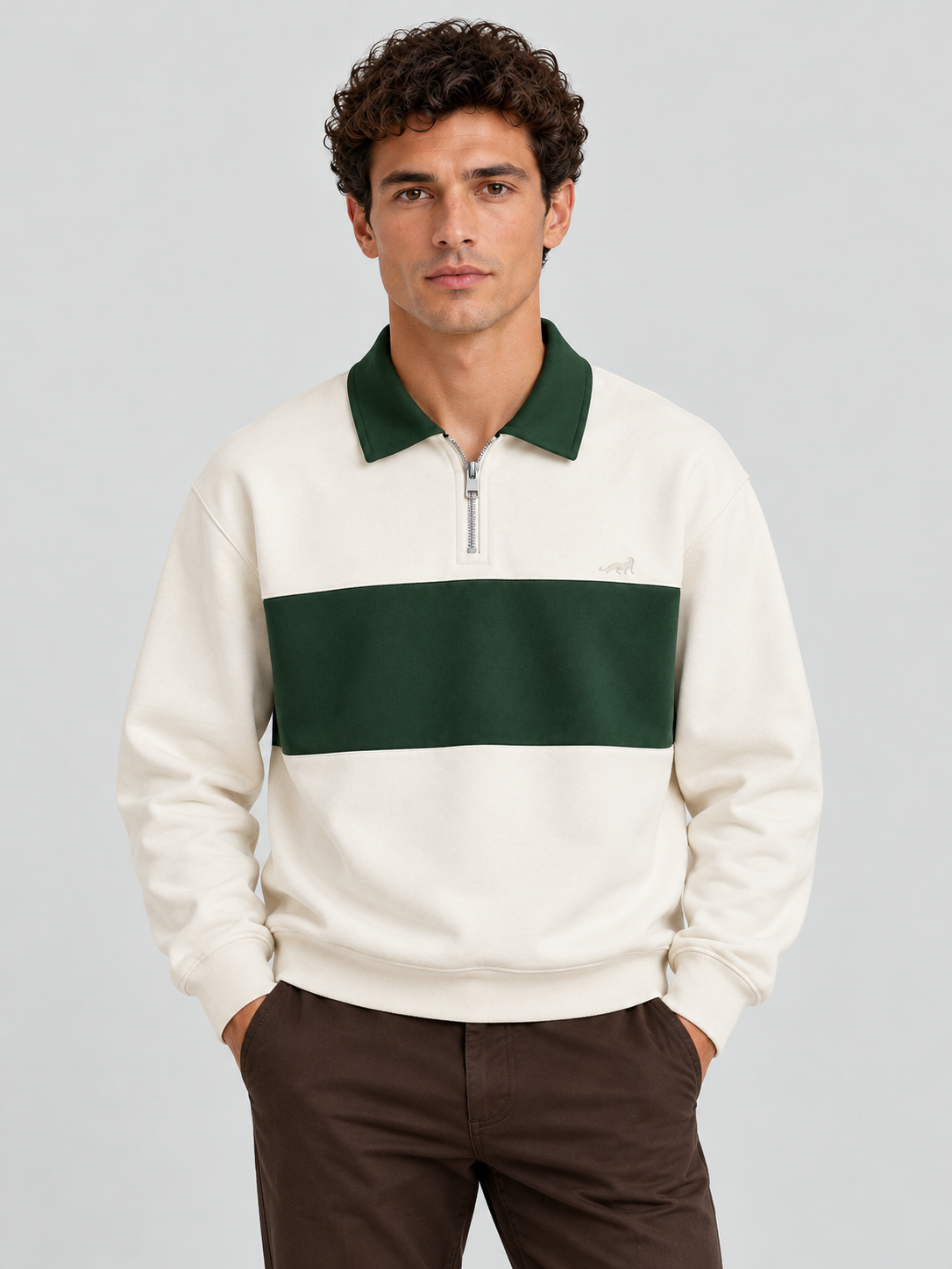 Heritage Stripe Polo Sweatshirt – Ivory Green