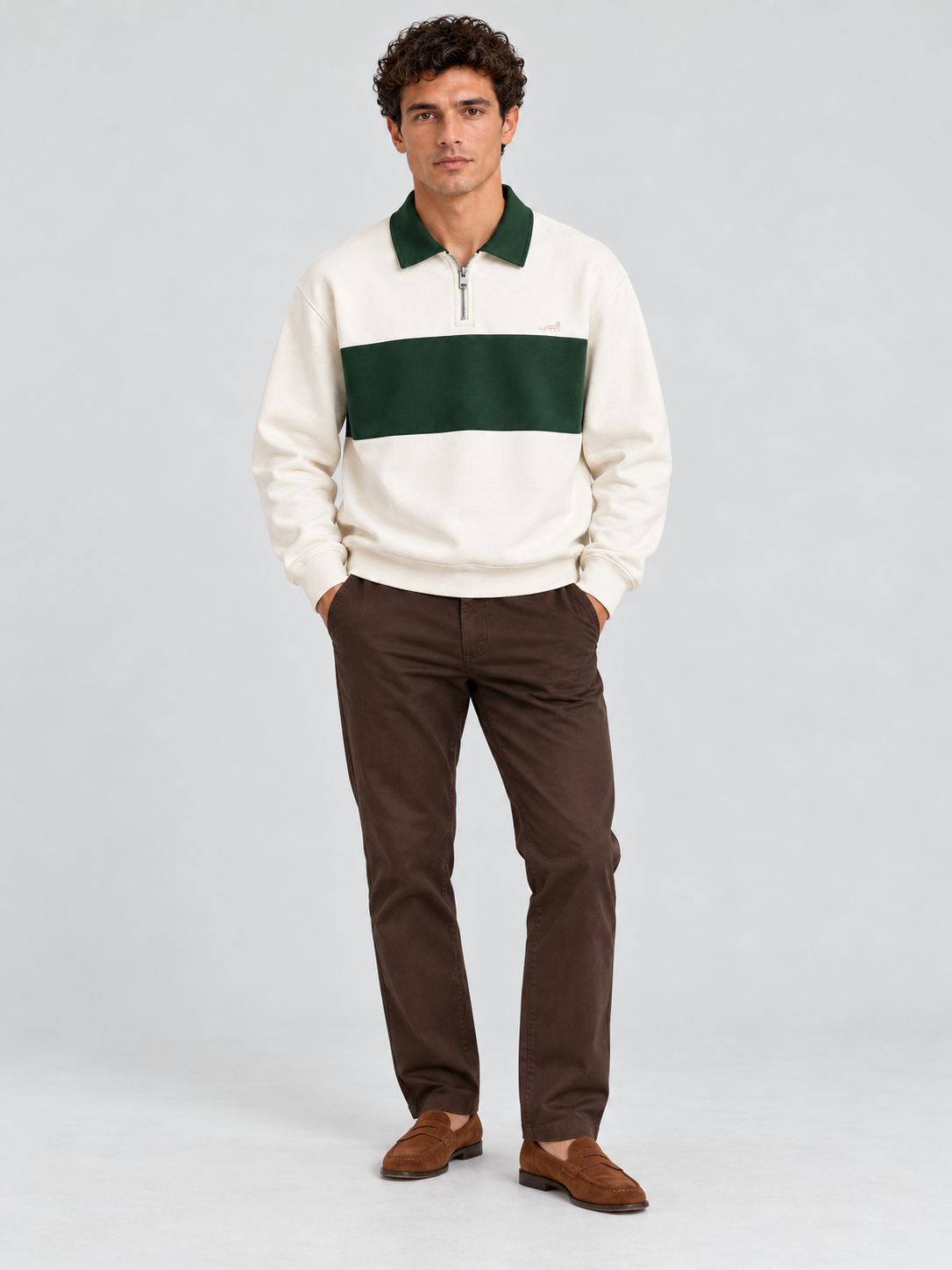 Heritage Stripe Polo Sweatshirt – Ivory Green