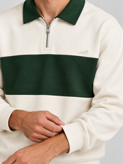 Heritage Stripe Polo Sweatshirt – Ivory Green