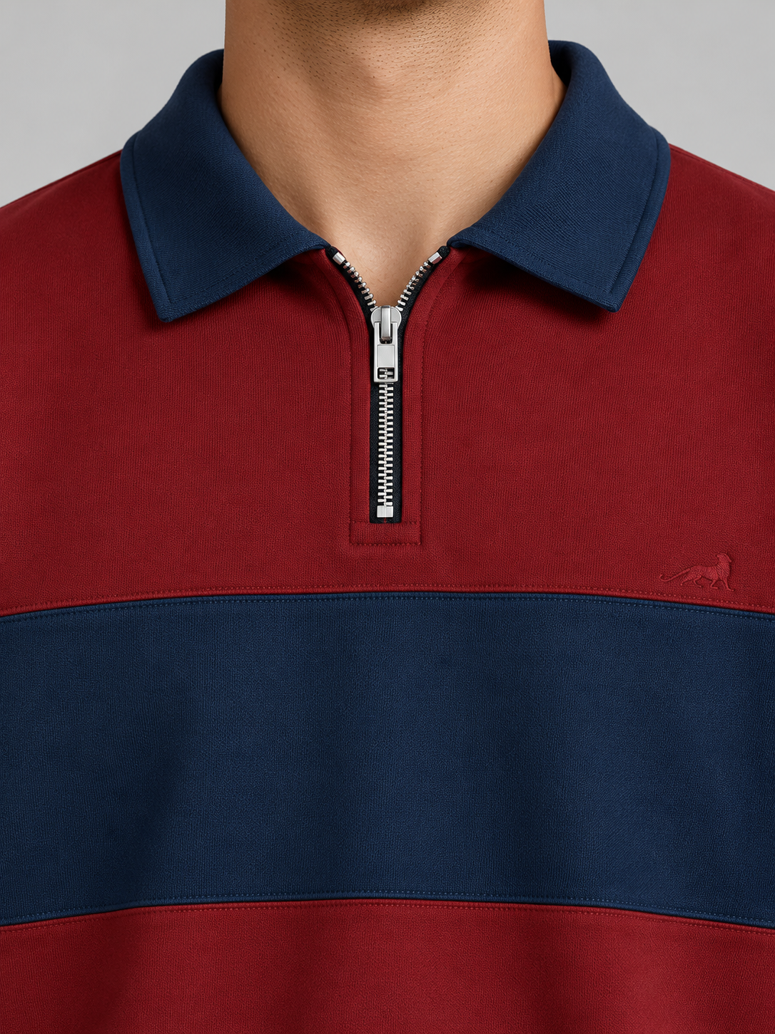 Heritage Stripe Polo Sweatshirt – Maroon Navy