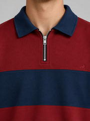 Heritage Stripe Polo Sweatshirt – Maroon Navy