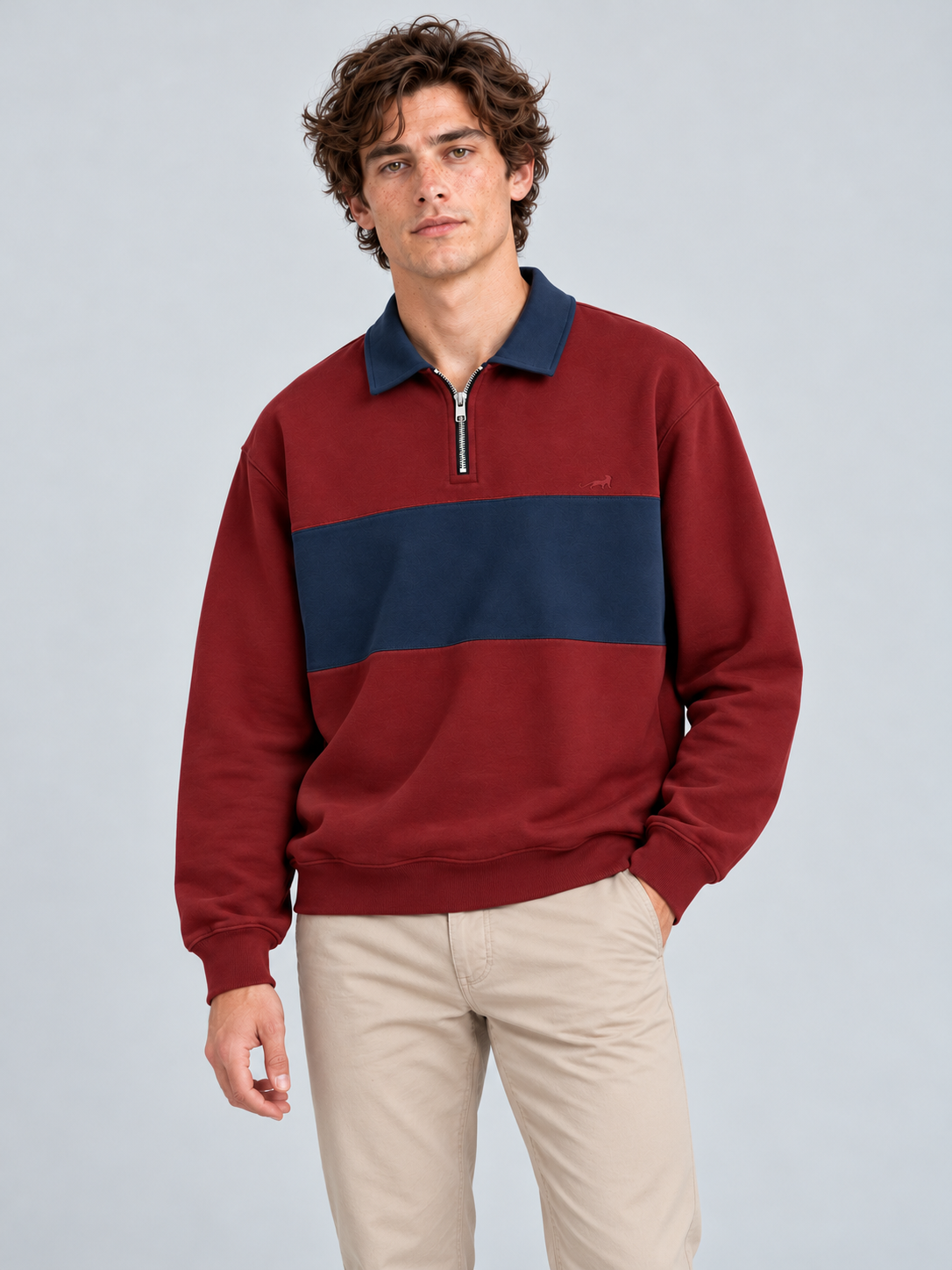 Heritage Stripe Polo Sweatshirt – Maroon Navy