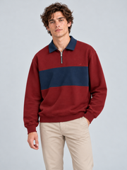 Heritage Stripe Polo Sweatshirt – Maroon Navy