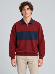 Heritage Stripe Polo Sweatshirt – Maroon Navy