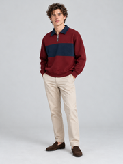 Heritage Stripe Polo Sweatshirt – Maroon Navy
