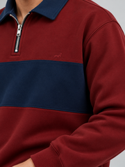Heritage Stripe Polo Sweatshirt – Maroon Navy