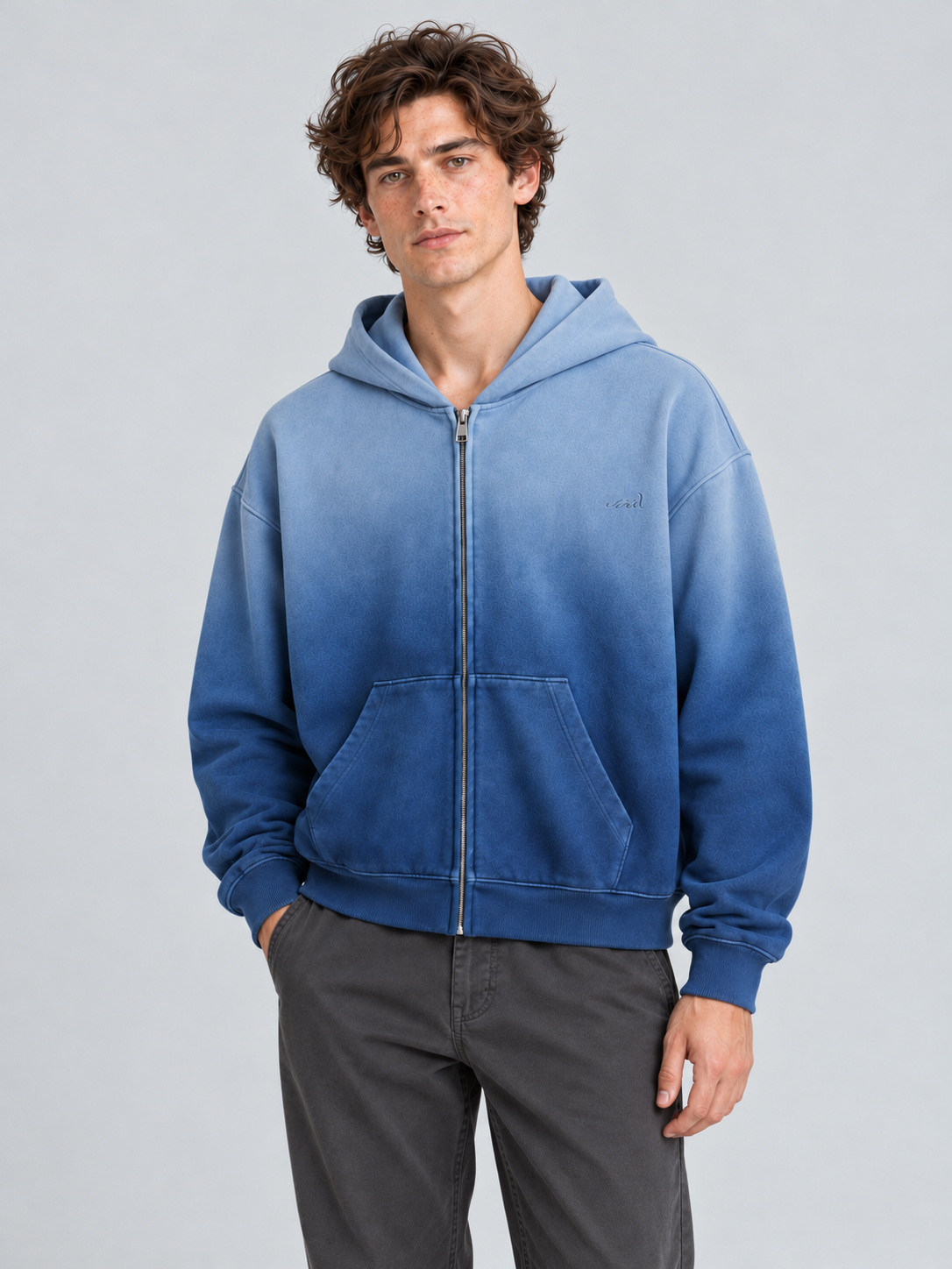 Signature Relaxed Ombré Zip Hoodie – Ocean Blue