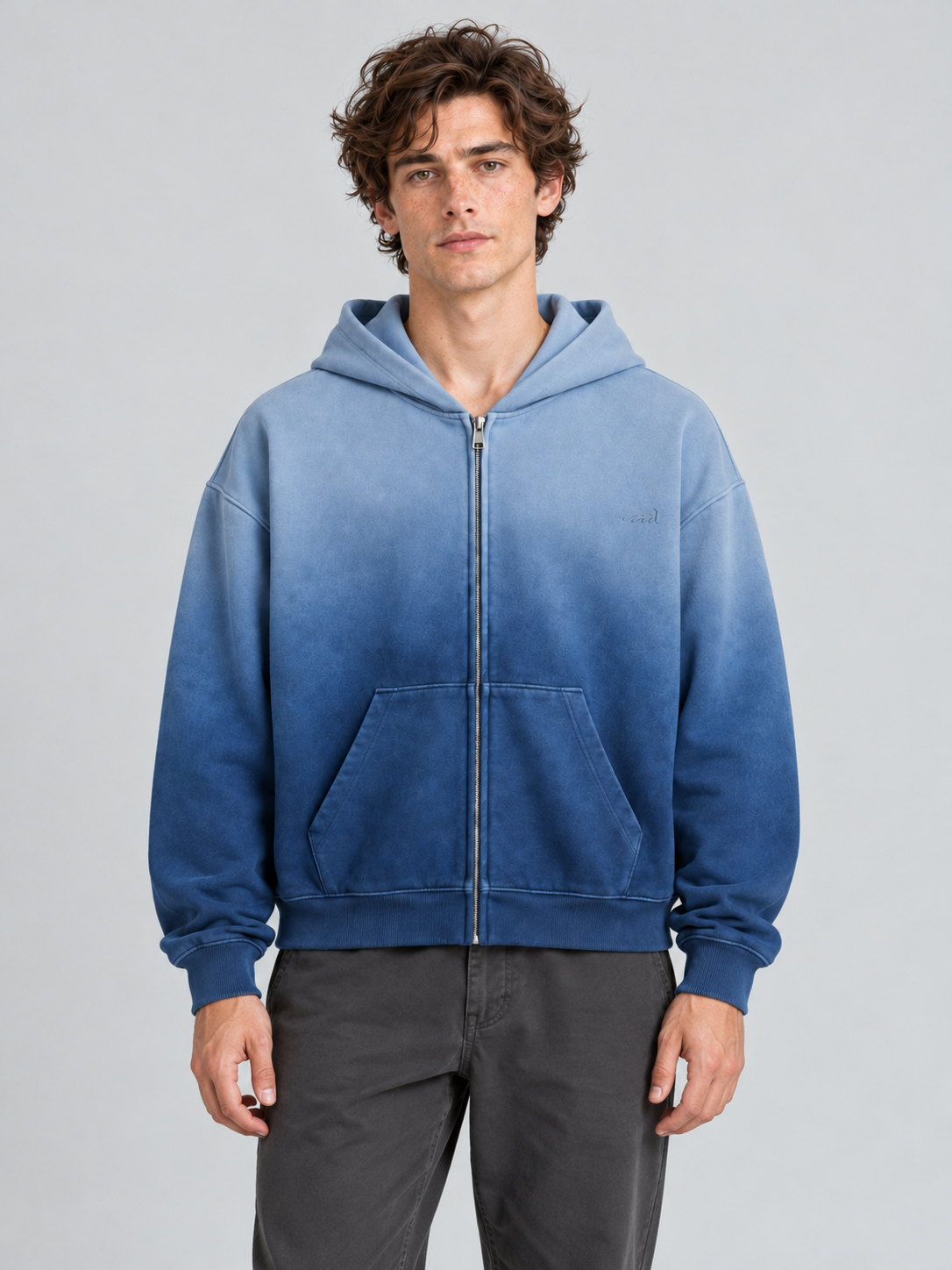Signature Relaxed Ombré Zip Hoodie – Ocean Blue