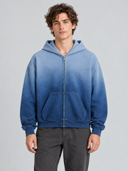 Signature Relaxed Ombré Zip Hoodie – Ocean Blue