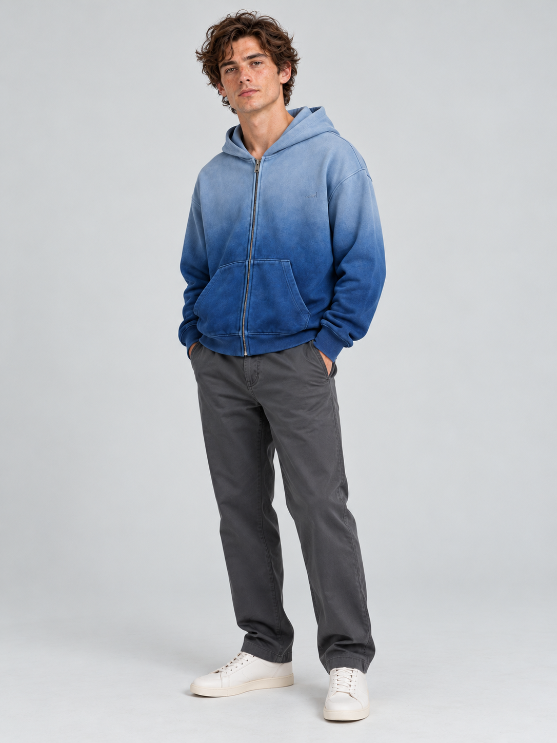 Signature Relaxed Ombré Zip Hoodie – Ocean Blue