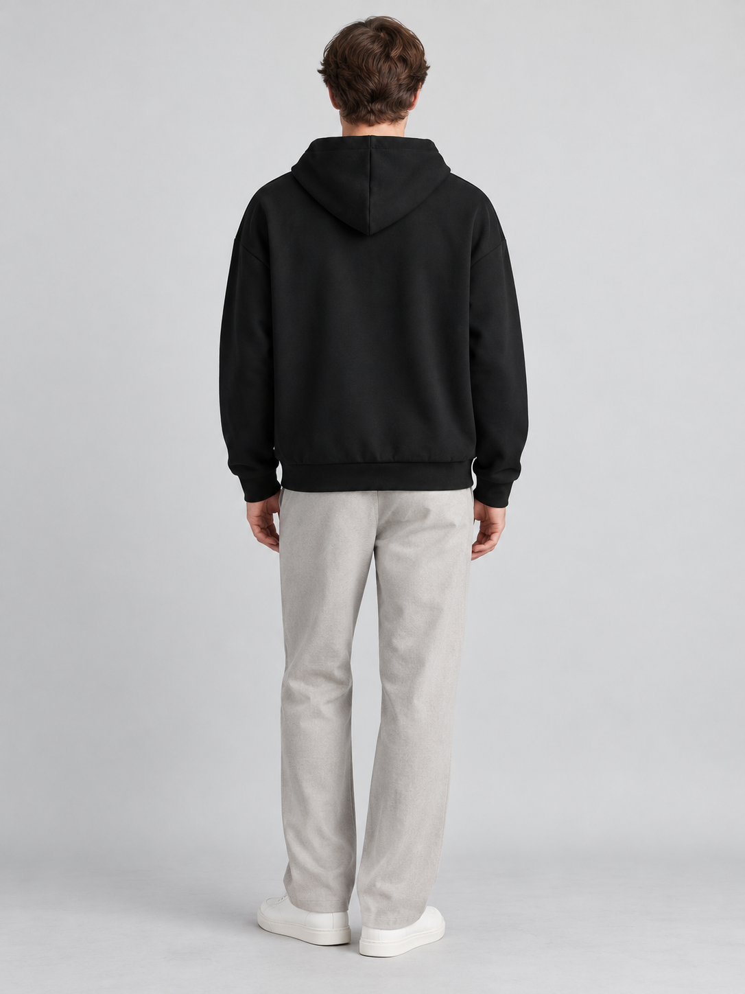 Signature Relaxed Zip Hoodie – Midnight Black