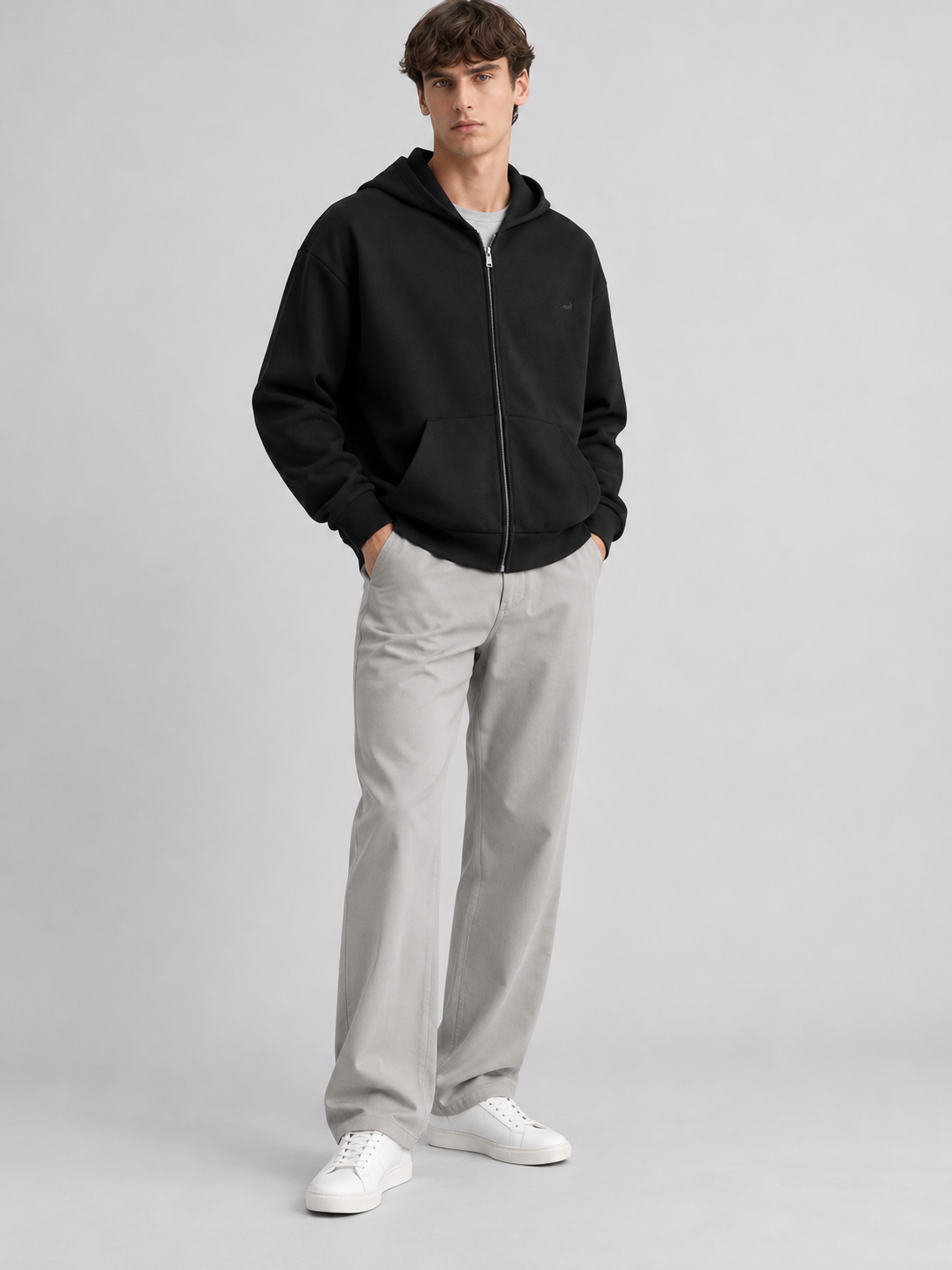 Signature Relaxed Zip Hoodie – Midnight Black