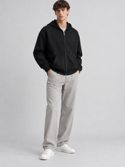 Signature Relaxed Zip Hoodie – Midnight Black