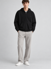 Signature Relaxed Zip Hoodie – Midnight Black