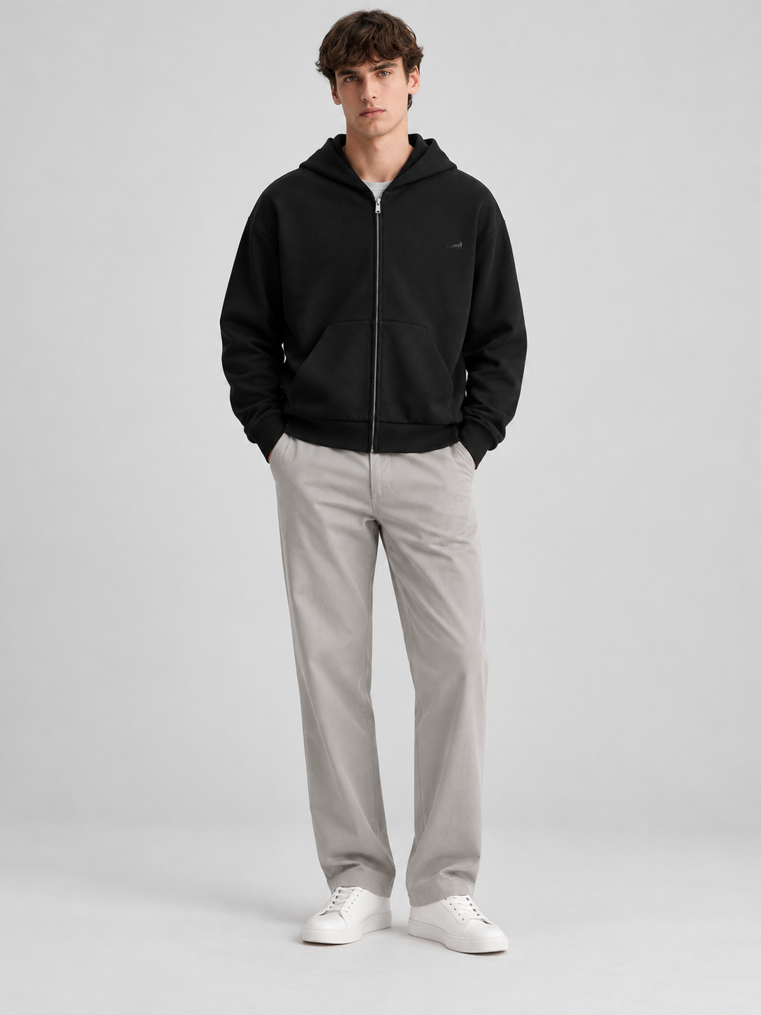 Signature Relaxed Zip Hoodie – Midnight Black