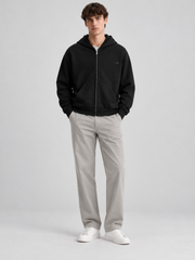 Signature Relaxed Zip Hoodie – Midnight Black