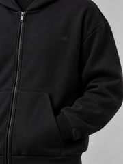 Signature Relaxed Zip Hoodie – Midnight Black