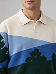 Alpine Landscape Polo Sweater – Forest Green