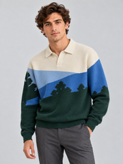 Alpine Landscape Polo Sweater – Forest Green