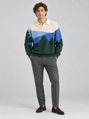 Alpine Landscape Polo Sweater – Forest Green