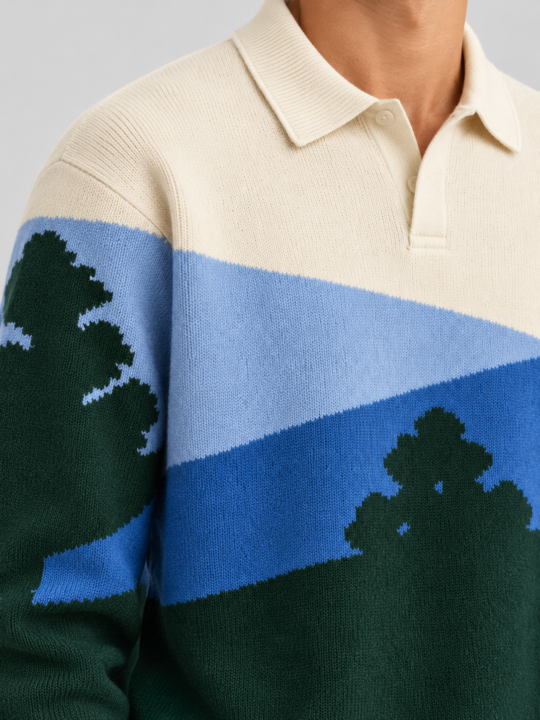 Alpine Landscape Polo Sweater – Forest Green