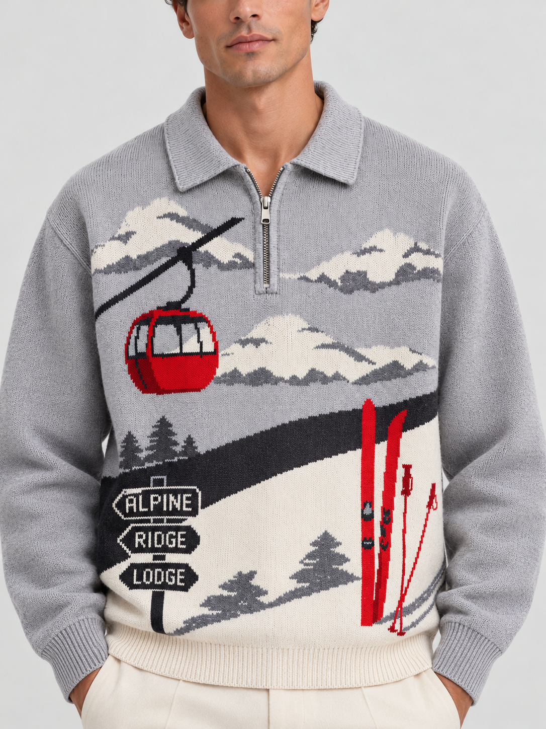 Alpine Ski Club Polo Sweatshirt – Heather Grey