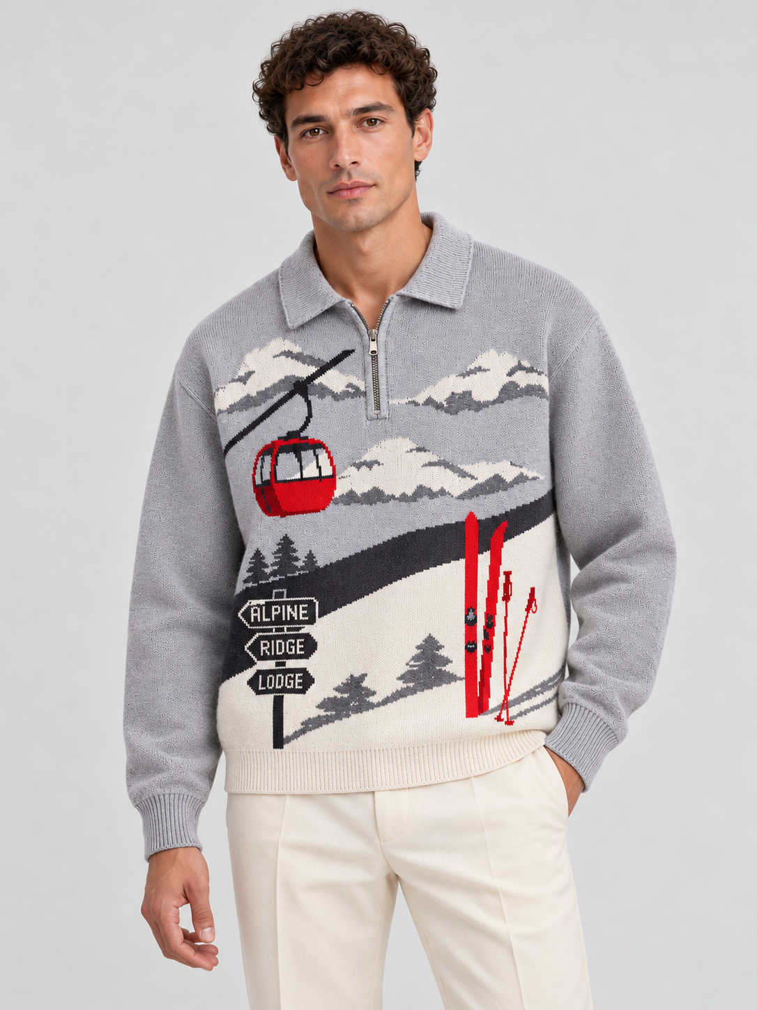 Alpine Ski Club Polo Sweatshirt – Heather Grey