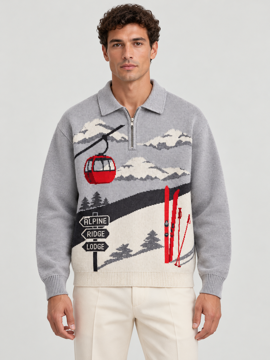 Alpine Ski Club Polo Sweatshirt – Heather Grey