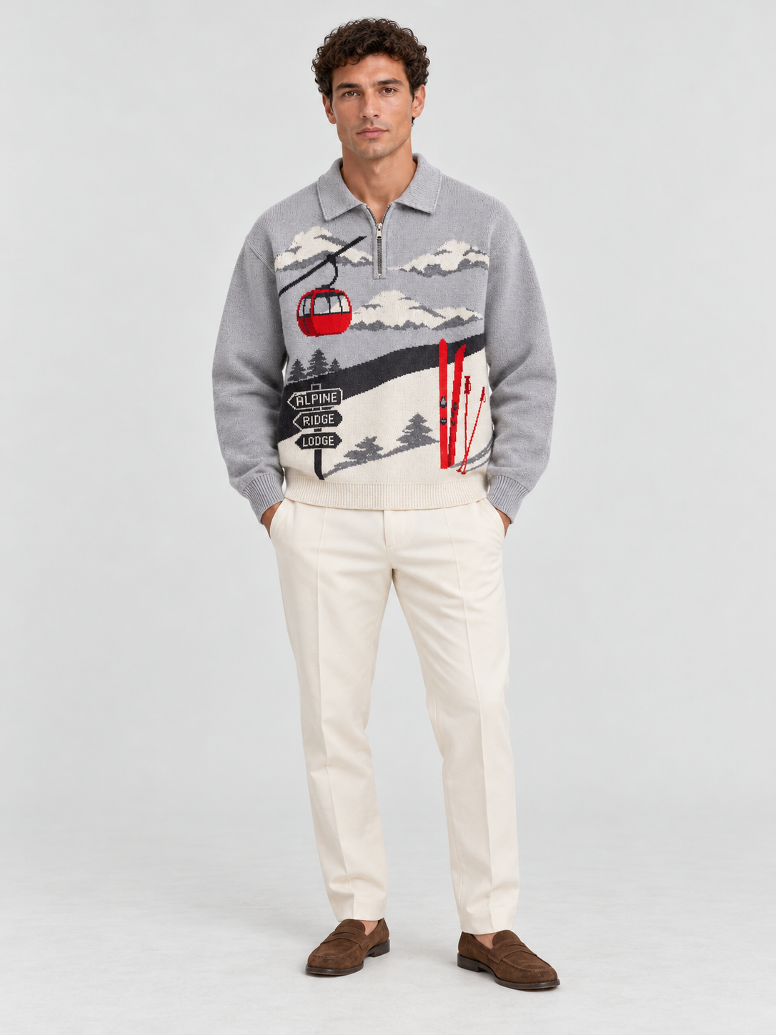 Alpine Ski Club Polo Sweatshirt – Heather Grey