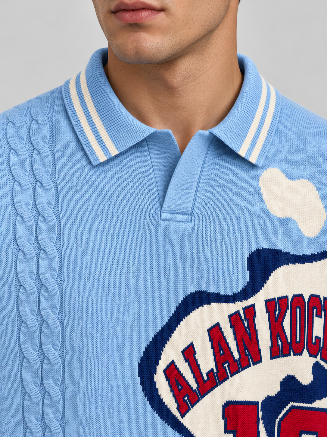 Collegiate Varsity Polo Sweater – Sky Blue