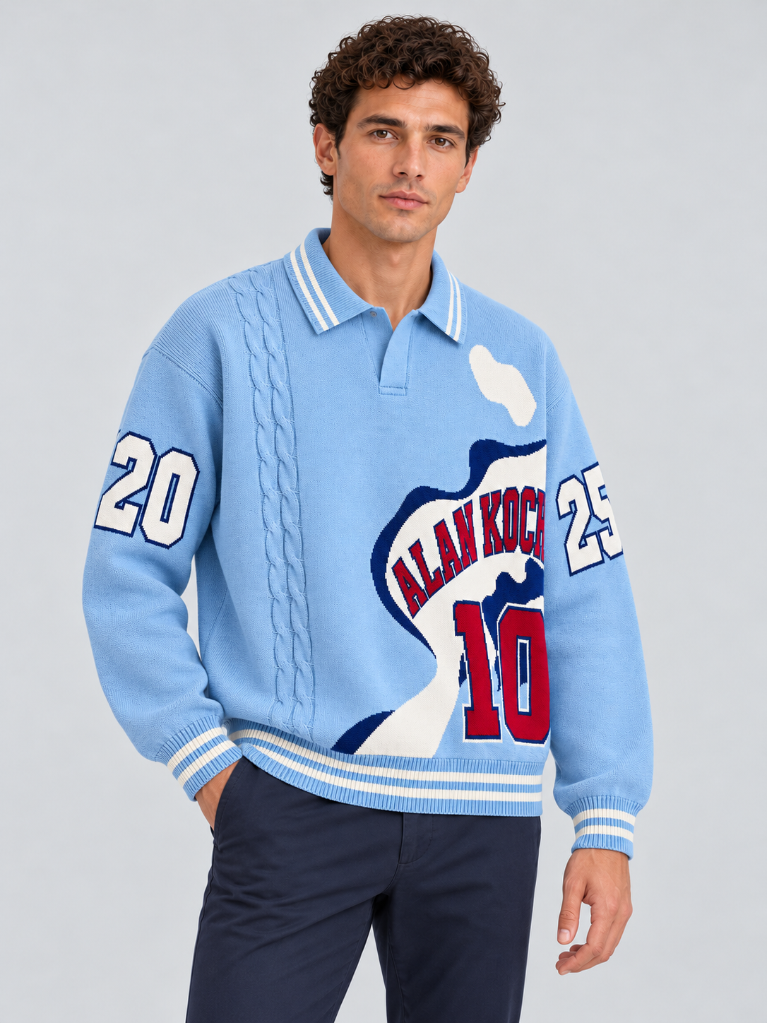 Collegiate Varsity Polo Sweater – Sky Blue