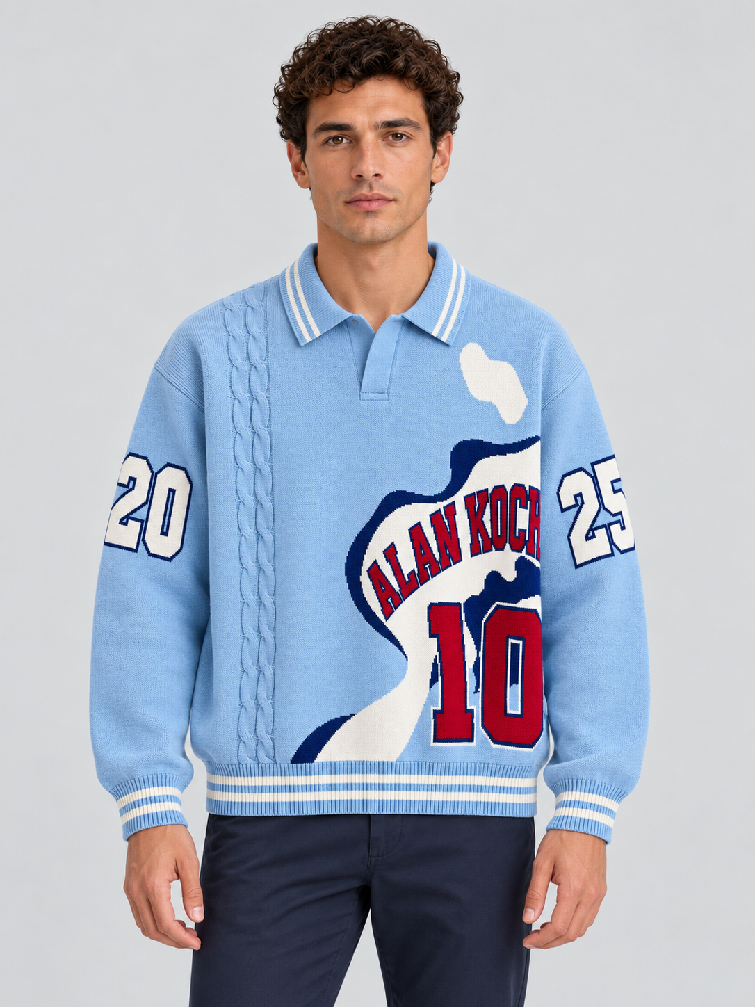 Collegiate Varsity Polo Sweater – Sky Blue