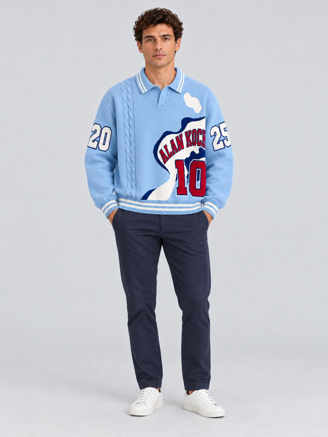 Collegiate Varsity Polo Sweater – Sky Blue