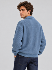 Classic Ribbed Polo Sweater – Dusty Blue