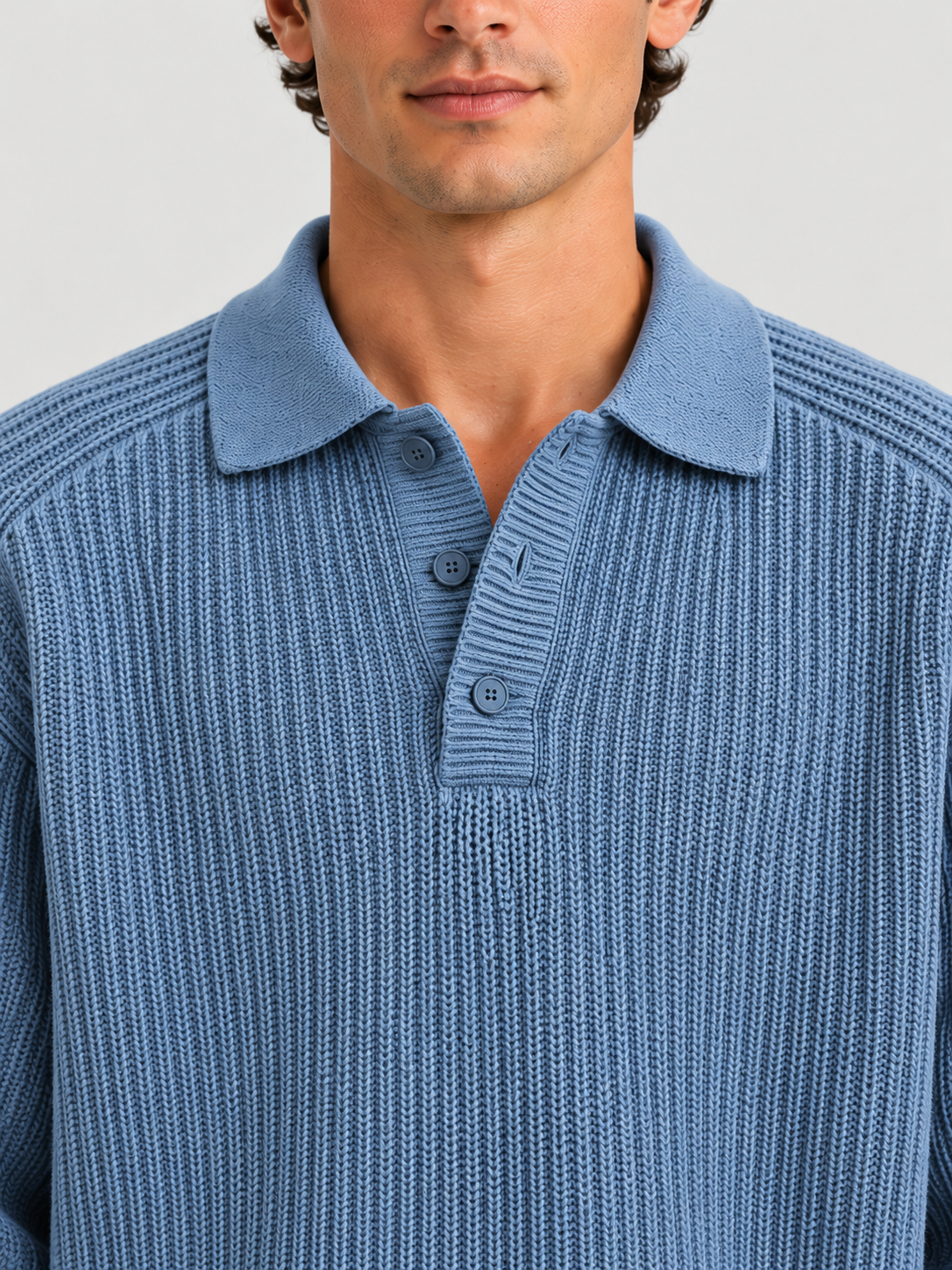 Classic Ribbed Polo Sweater – Dusty Blue