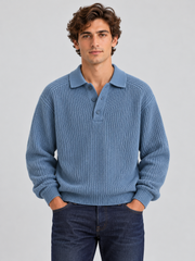 Classic Ribbed Polo Sweater – Dusty Blue