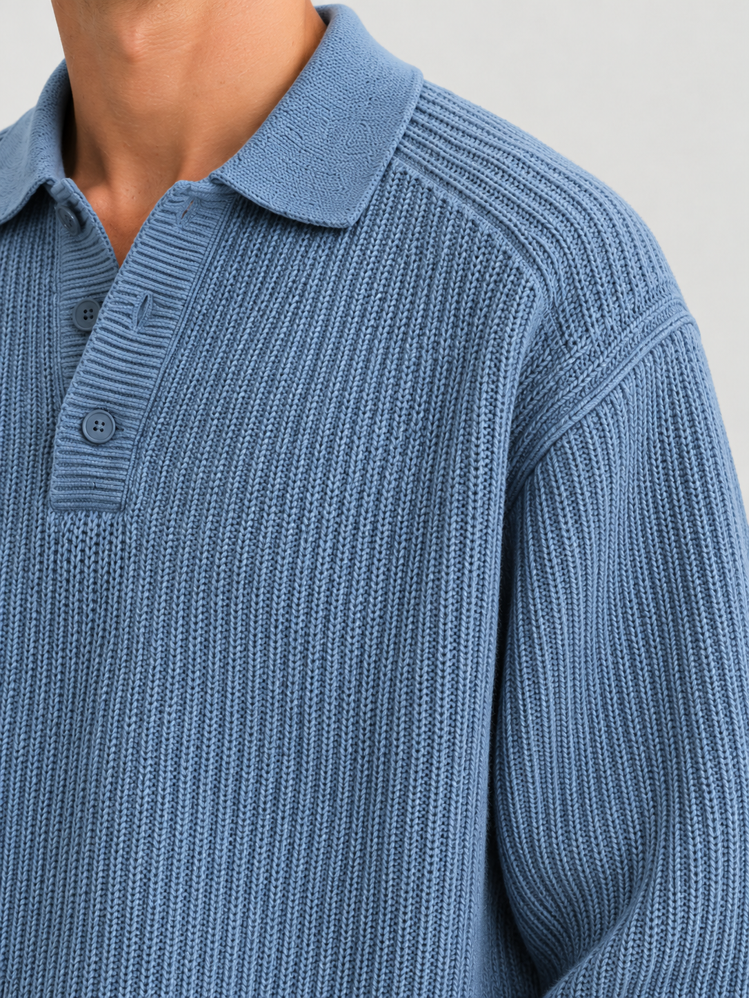Classic Ribbed Polo Sweater – Dusty Blue