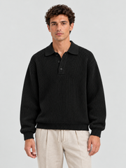 Classic Ribbed Polo Sweater – Jet Black