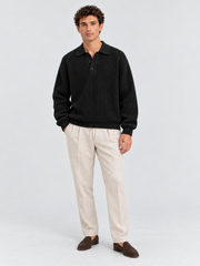 Classic Ribbed Polo Sweater – Jet Black