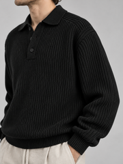 Classic Ribbed Polo Sweater – Jet Black