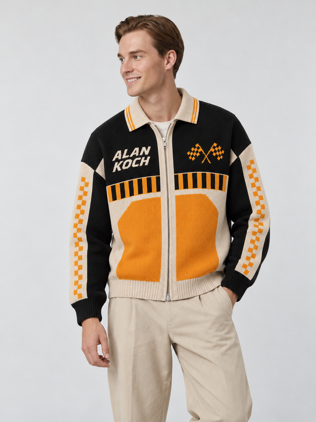 Motorsport Racing Knit Jacket – Black Orange