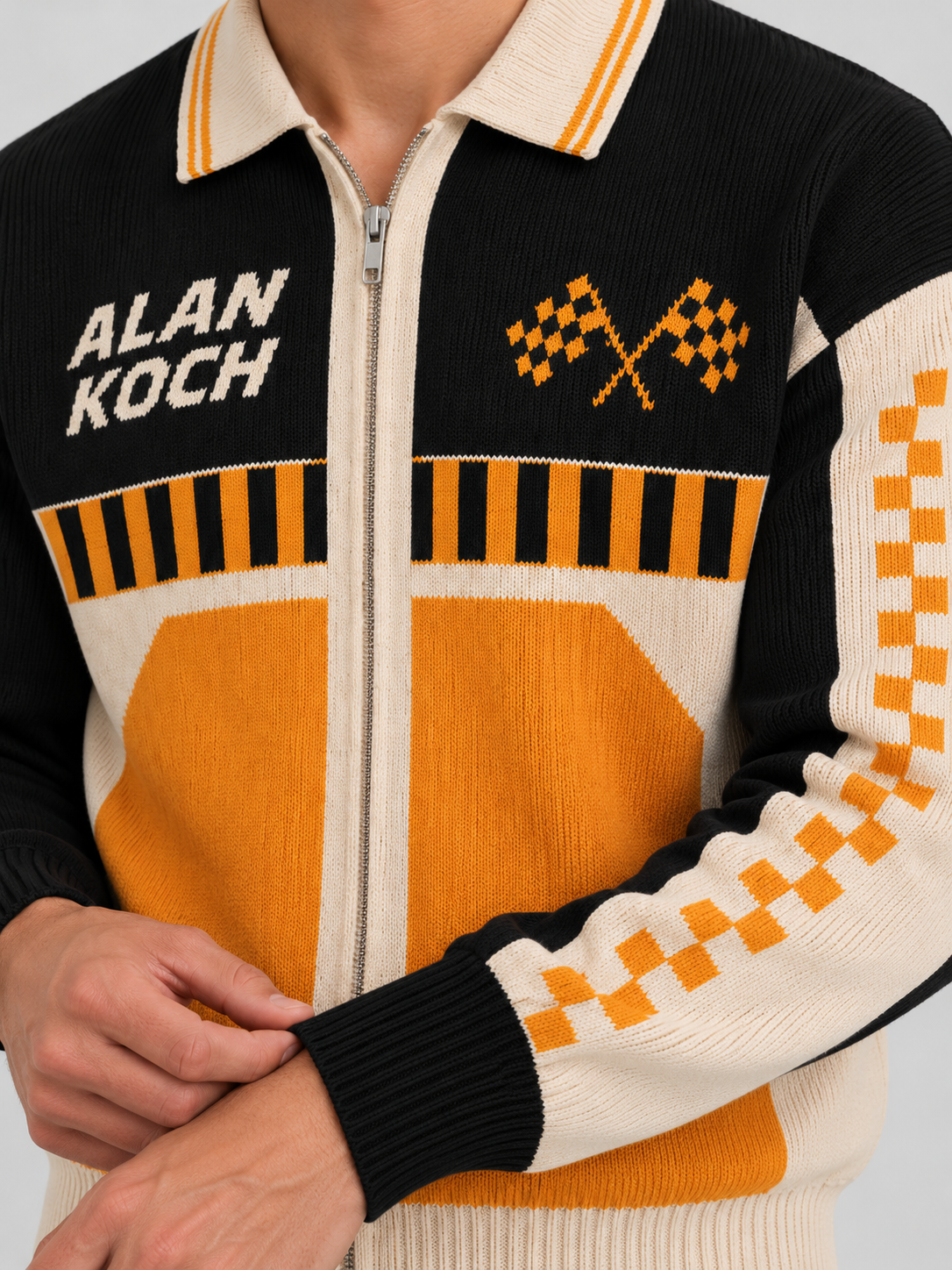 Motorsport Racing Knit Jacket – Black Orange