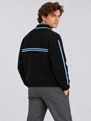 Varsity Stripe Knit Jacket – Black Blue