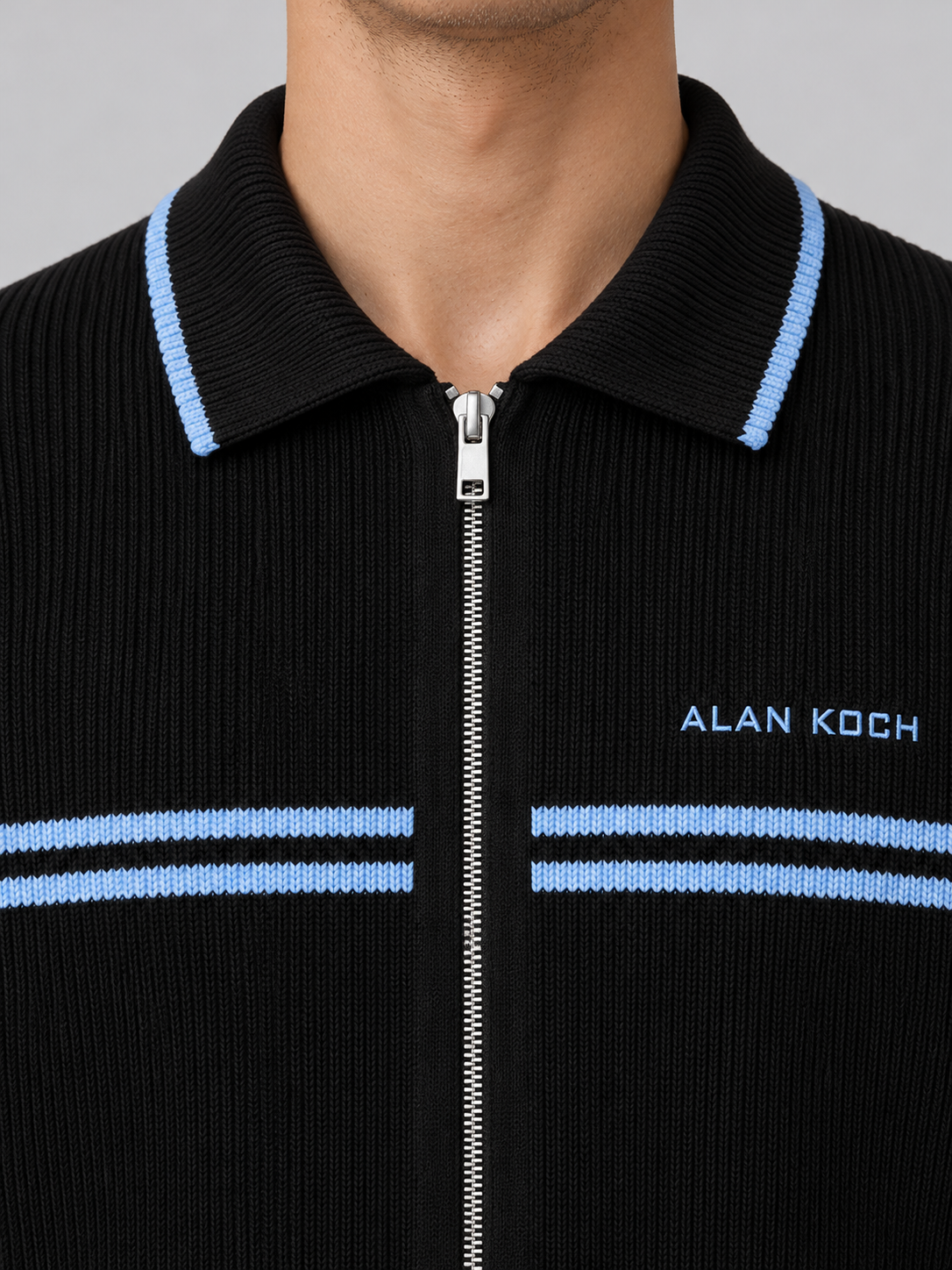Varsity Stripe Knit Jacket – Black Blue