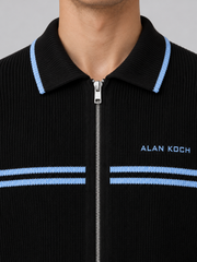 Varsity Stripe Knit Jacket – Black Blue