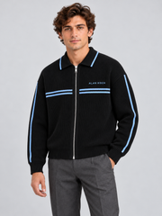 Varsity Stripe Knit Jacket – Black Blue