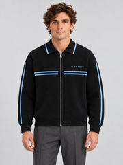 Varsity Stripe Knit Jacket – Black Blue