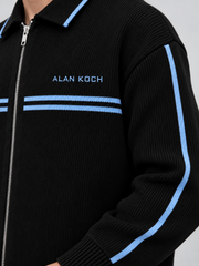 Varsity Stripe Knit Jacket – Black Blue
