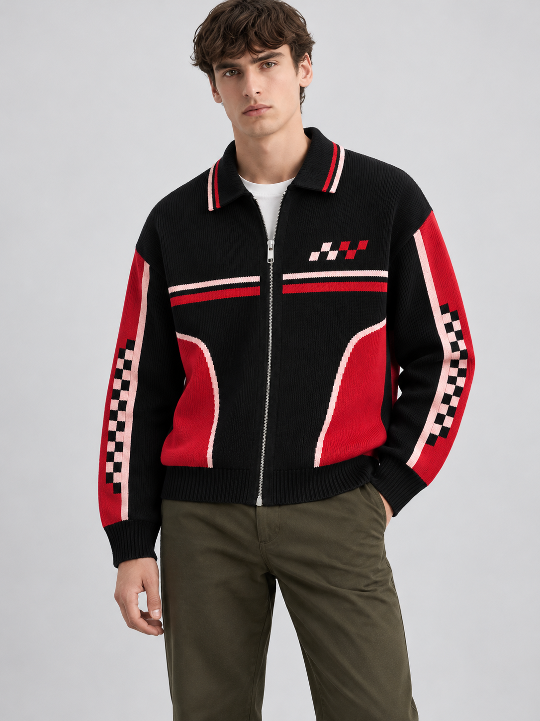 Vintage Racing Knit Jacket – Black Red